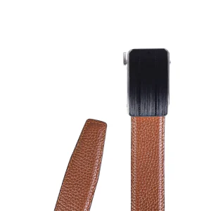 نمای بالا سگک کمربند چرم عسلی مردانه مدل 3500rfz