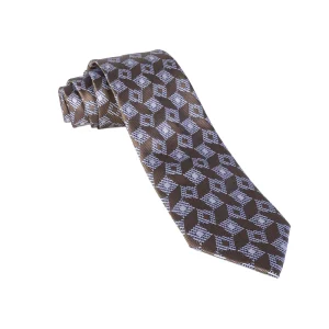 نمای رو به رو از کراوات طرح مربعی قهوه ای مدل 98129