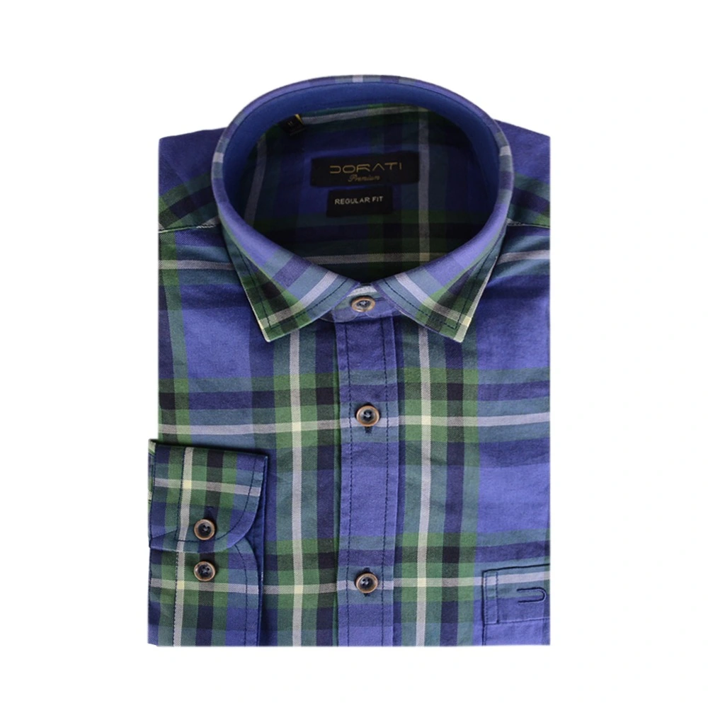 mens-green-blue-checkered-shirt-1 نمای رو به رو پیراهن مردانه رسمی چهارخونه درشت آبی و سبز