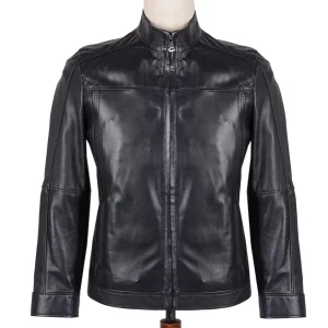 نمای رو به رو کت چرم مردانه مشکی مدل فرانک