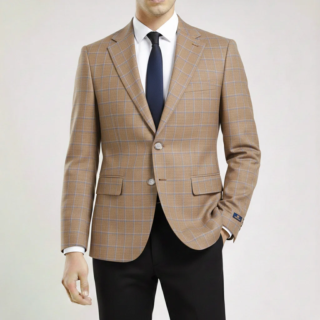 کت تک دو دکمه مردانه نسکافه‌ای چهارخونه