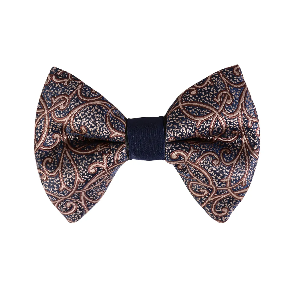 bow-tie-bt01-1 نمای بالا از پاپیون سورمه ای و بژ طرح ترمه bt01