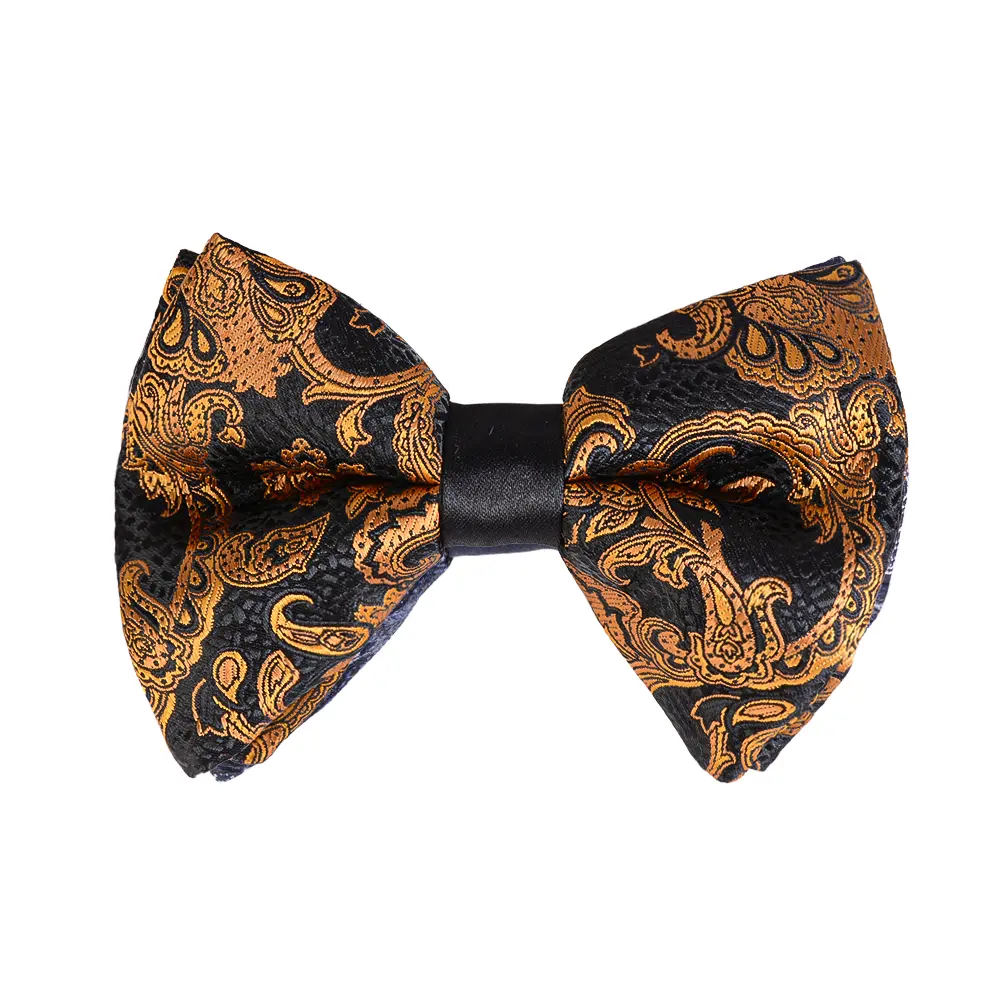 bow-tie-bt03-1 نمای بالا از پاپیون مشکی طلایی طرح ترمه bt03
