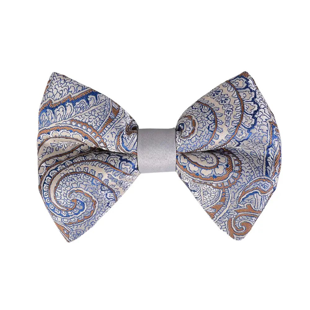 bow-tie-bt07-1 نمای بالا از پاپیون سفید و سورمهای طرح ترمه bt07